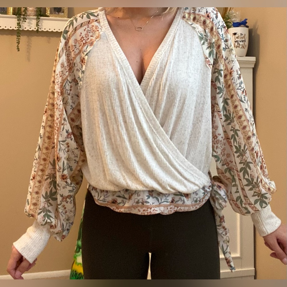 Blue Pepper crossover long sleeve with ties on waist and arms, size medium